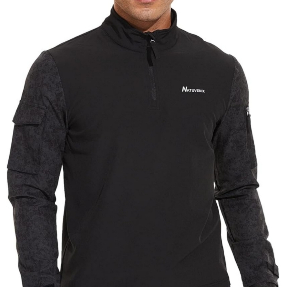 Natuvenix men's black and grey camouflage long-sleeved tactical shirt -  large